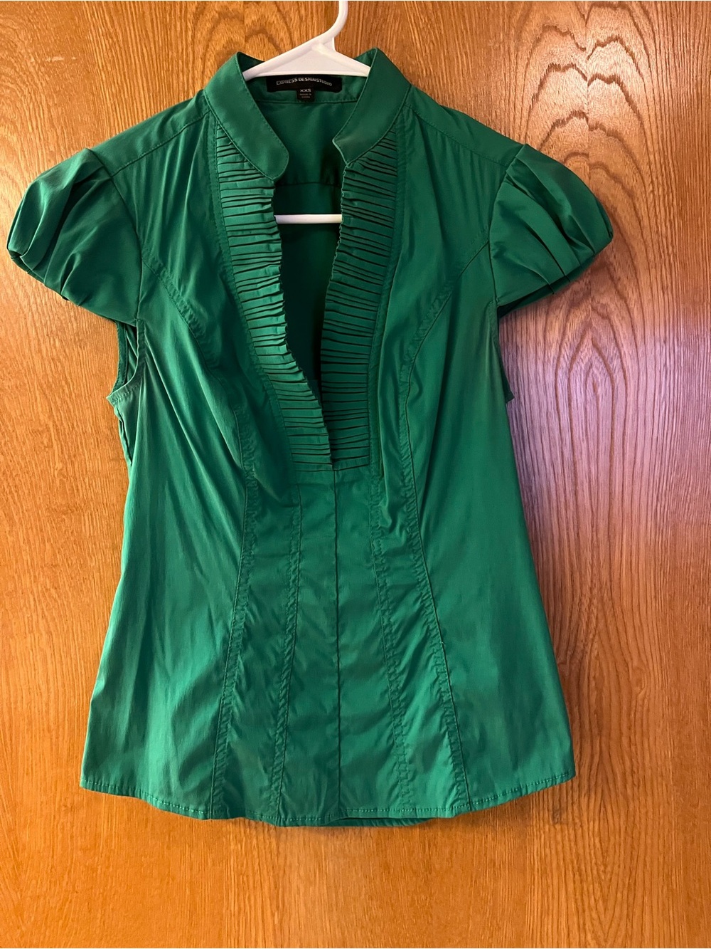 Express Emerald Green Pleated V-Neck Blouse